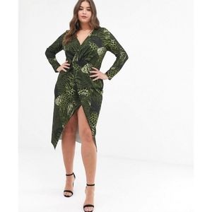 Long Sleeve Textured Wrap Midi Dress